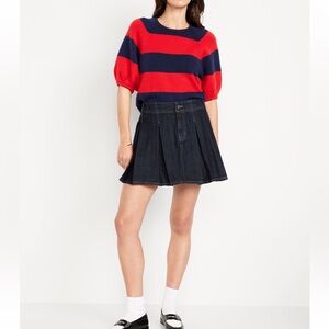 Old Navy Dark Blue Pleated Denim Mini Skirt